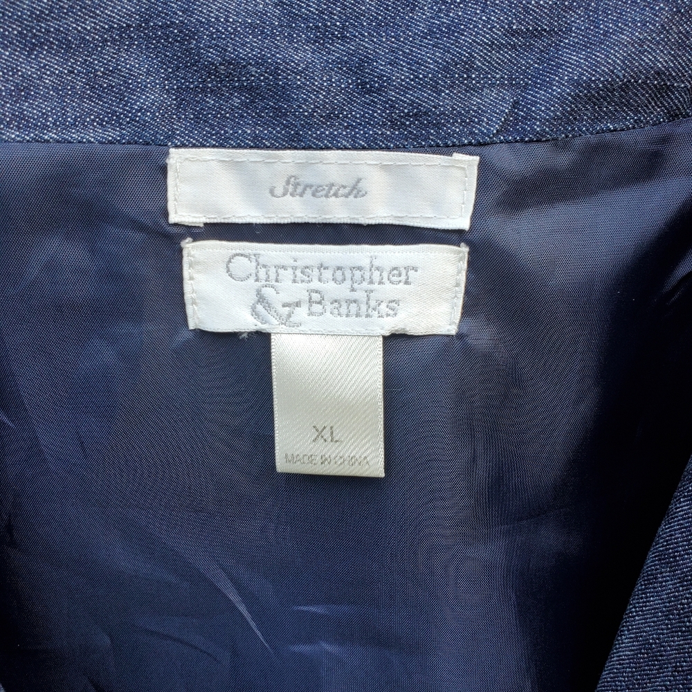 Christopher & Banks Women's XL Open Front Denim Blazer Jacket XL Business Casual - Picture 6 of 16